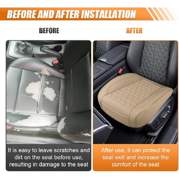 Luxury Faux Leather Car Seat Cover, Anti-Slip Waterproof Universal Front Bottom Seat Protector With Storage Pocket, Triangular Pattern Vehicle Seats