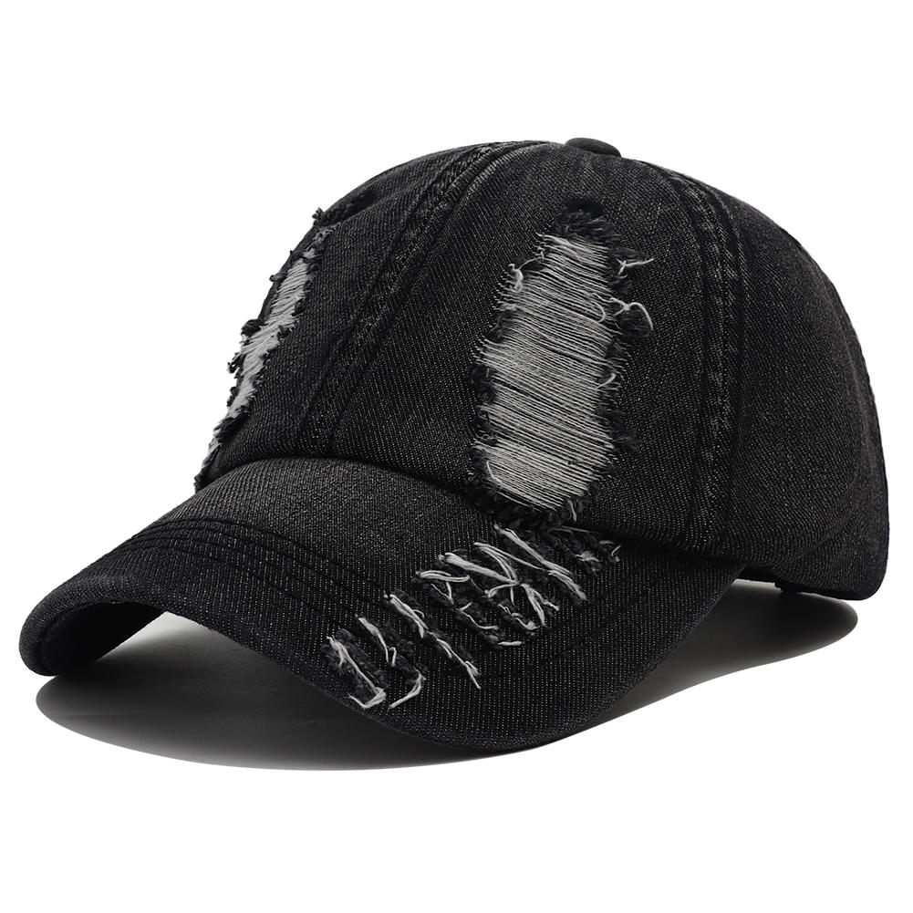 2024 Ny Enfärgad Trasig Basebollkeps Tvättad Denim Snapback-hatt Hip Hop Andningsbar Streetwear Sliten Keps för Kvinnor Män