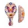Vintage Folding Hand Mirror with Carved Comb Portable Travel Long Handle Metal Makeup Mirror Women Decorative Handheld Desk Vanity Mirror
