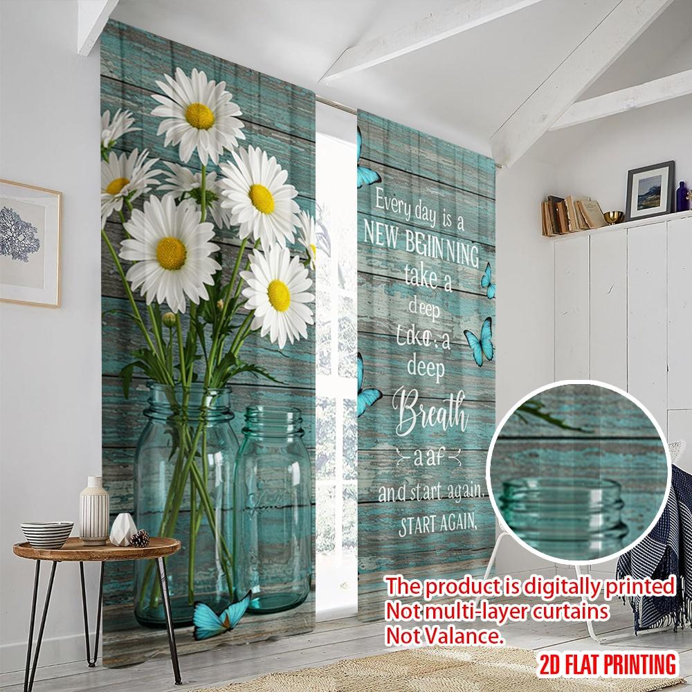 2pcs 2D flat printing Drapes Daisies Butterflies New Beginning Breath Fabric Without Electricity Holiday Decorations Perfect for