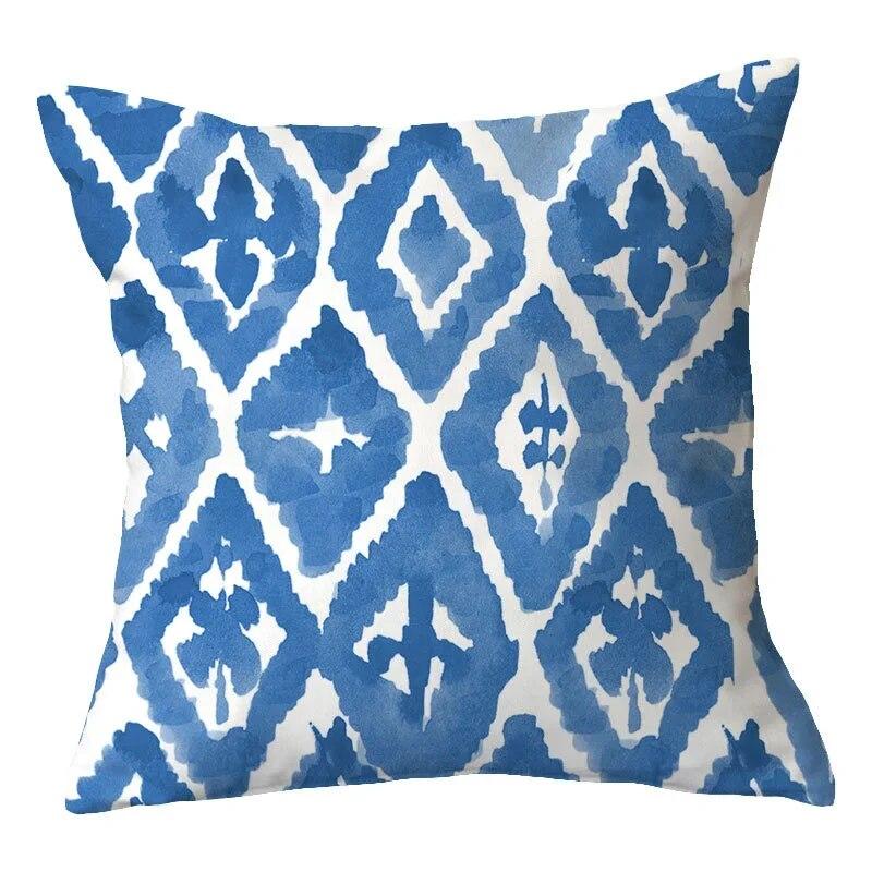 45x45cm modrý geometrický povlak na polštář, obývací pokoj, pohovka, kancelářské sedadlo, bederní polštář, bytová dekorace, přehoz
