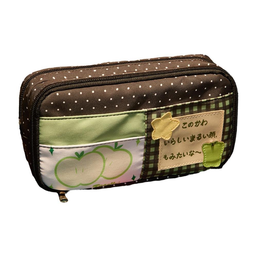 Polka Dot Zipper Pencil Pouch Patchwork Style Pen Storage Bag  Everyday Storage