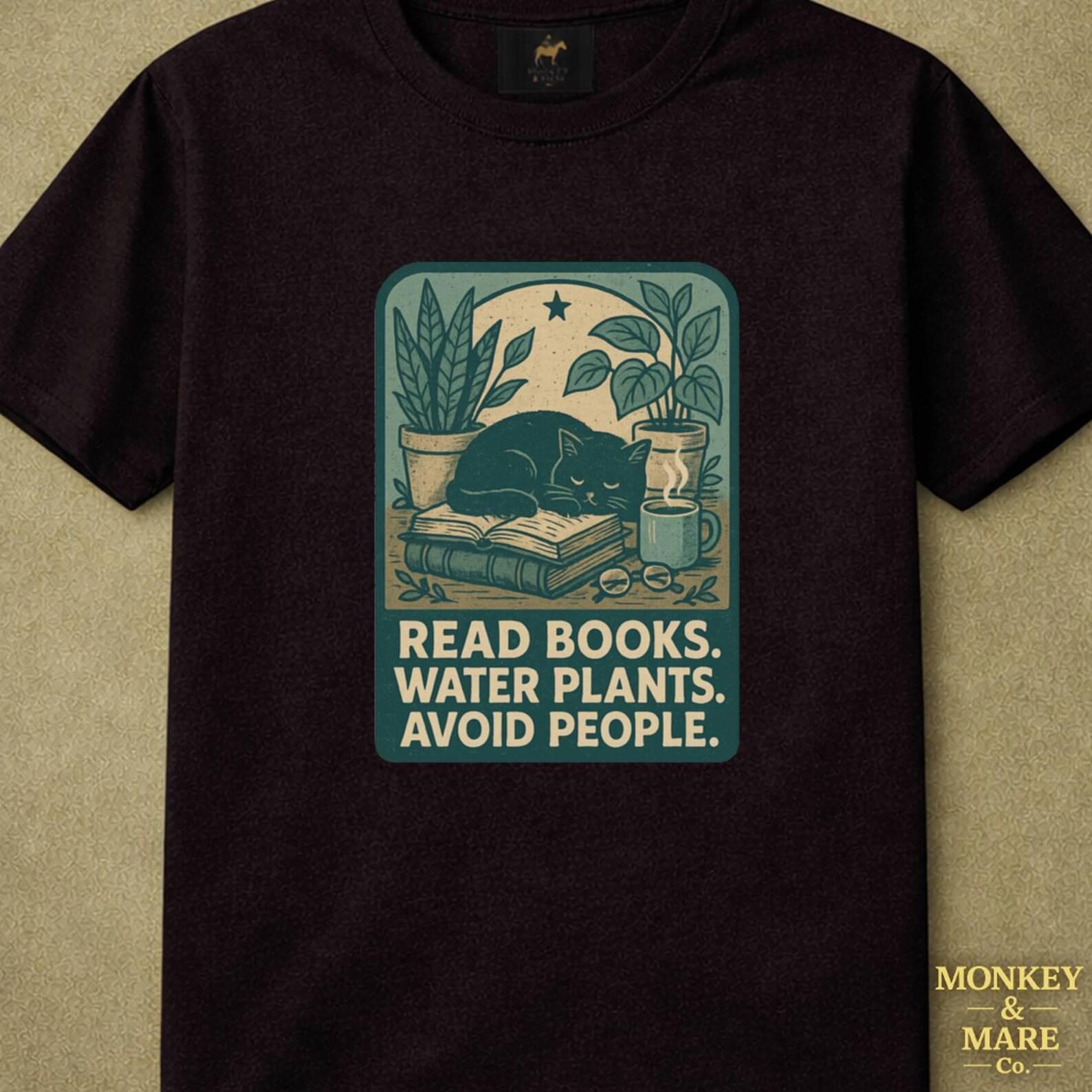 Sleeping Cat Nook Shirt, Read Books. Water Plants. Avoid People, Introvert Humor Cozy Reading Nook, Book Lovers Plant Parents Gift 4XL