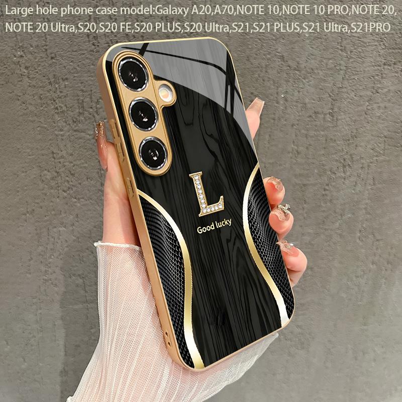 Gold L-Shape Pattern 2D Phone Case for Samsung S26 S25 S24 S23 S22 S21 S20 A56 A36 A16 - Golden Glass Protective Cover