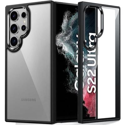 Case - BOOLING - for Samsung Galaxy S22 Ultra - Shockproof - Transparent Hard Back - Black Silicone
