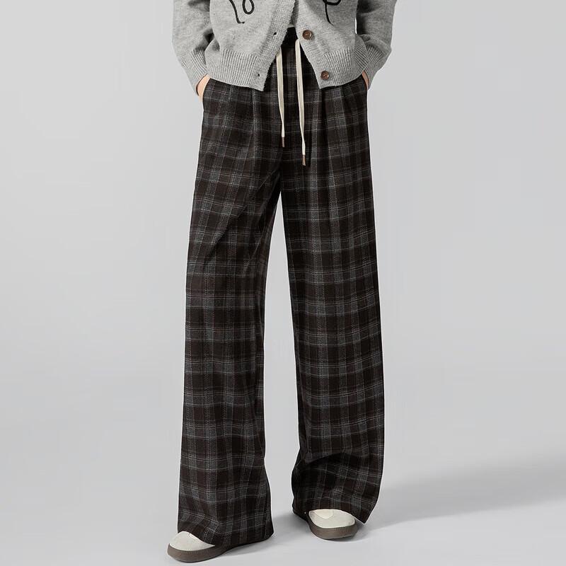 Women's High-Waist Loose Plaid Drawstring Casual Pants