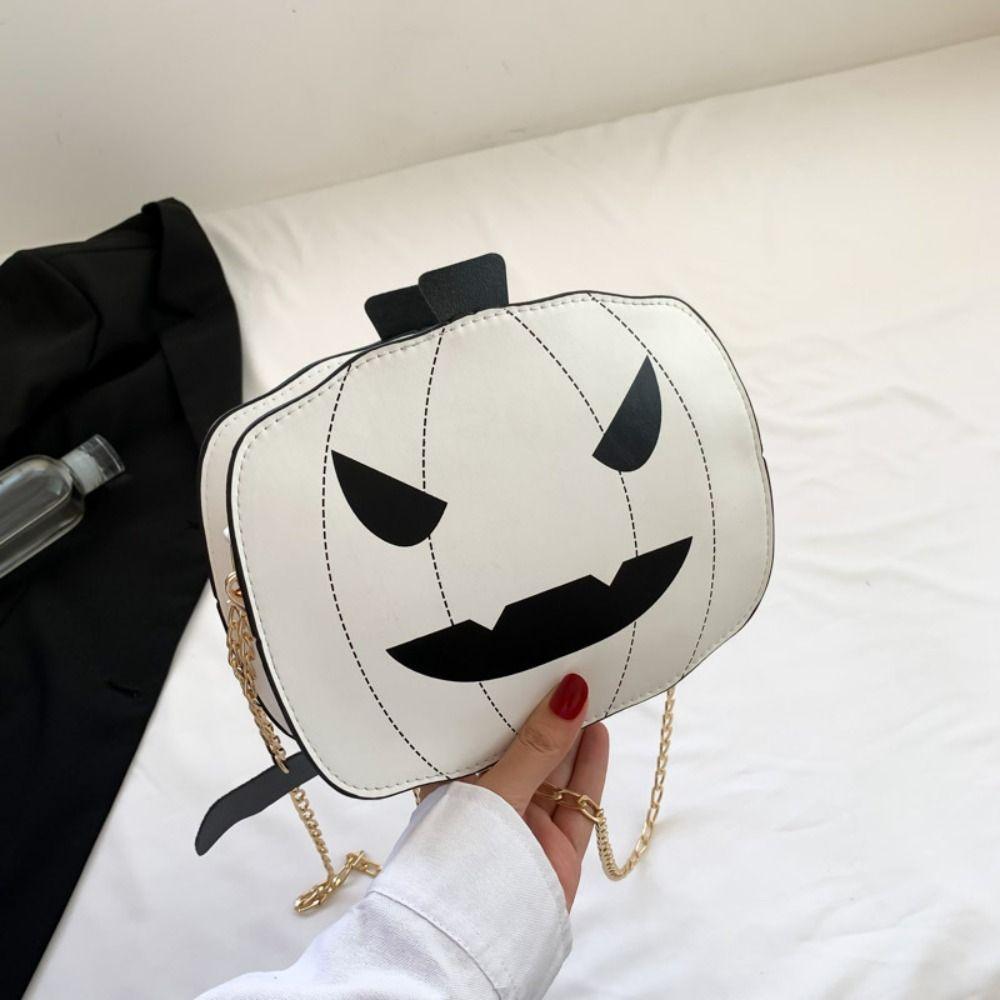 Metallkette Halloween Umhängetasche PU Crossbody Taschen Niedliche Kürbisform Tasche Damen