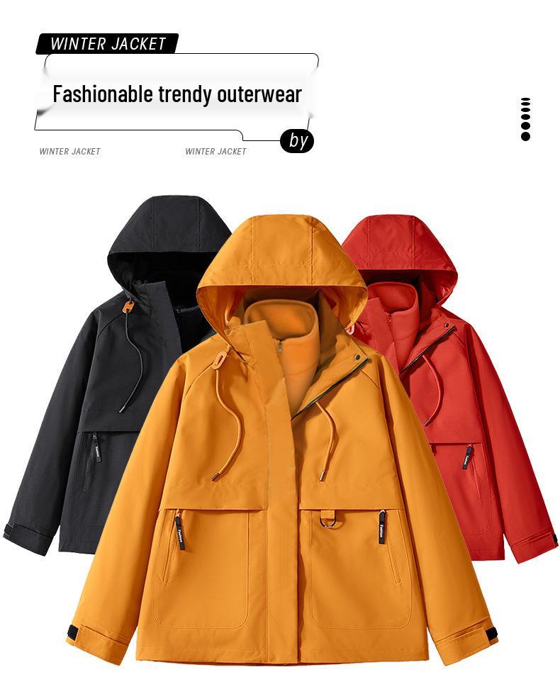Couple's 3-in-1 Storm Hiking Jacket: Warm, Hooded, Windproof, Waterproof, with Removable Liner