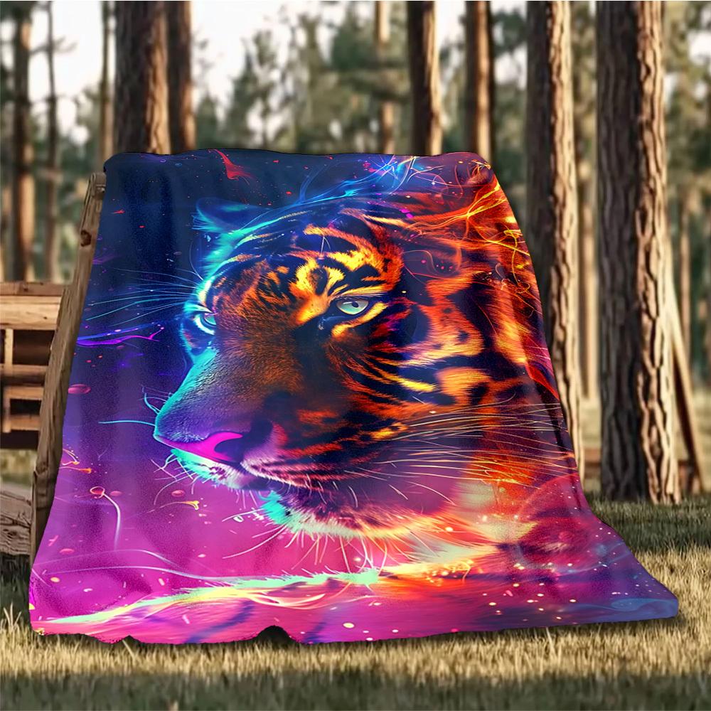 1pc Tiger Art Print Outdoor Blanket, Lightweight Polyester,