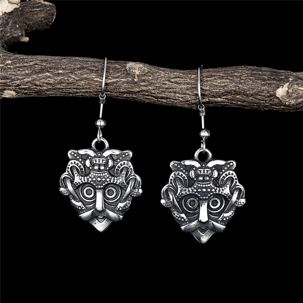 Vintage Norse Loki Earrings Stainless Steel Vikings Mask Odin Amulet Punk Jewelry for Women Men