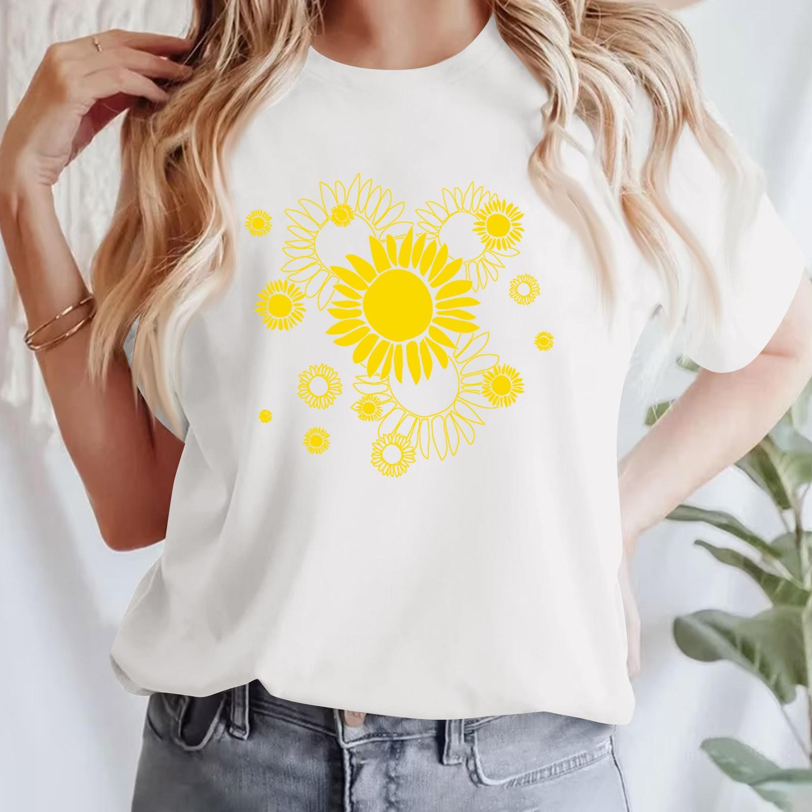 

Жіноча повсякденна футболка з принтом і круглим вирізом, пуловер з короткими рукавами XXXL білий