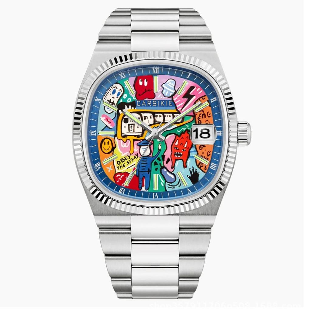 Quadratische Retro-Uhr für Herren Edelstahlarmband Wasserdichte Quarz-Armbanduhr