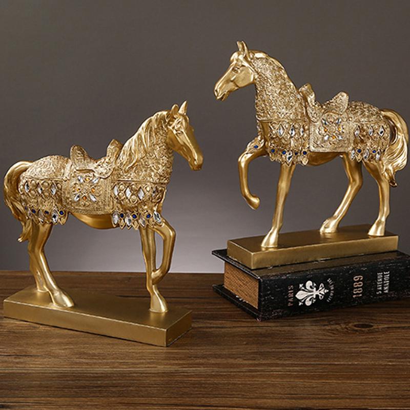 Gull Sølv Svart Hest Resin Skulptur Hestemodell Hjemmedekor Dyredekor Stue Kontor Håndverksdekor Forretningsdekor