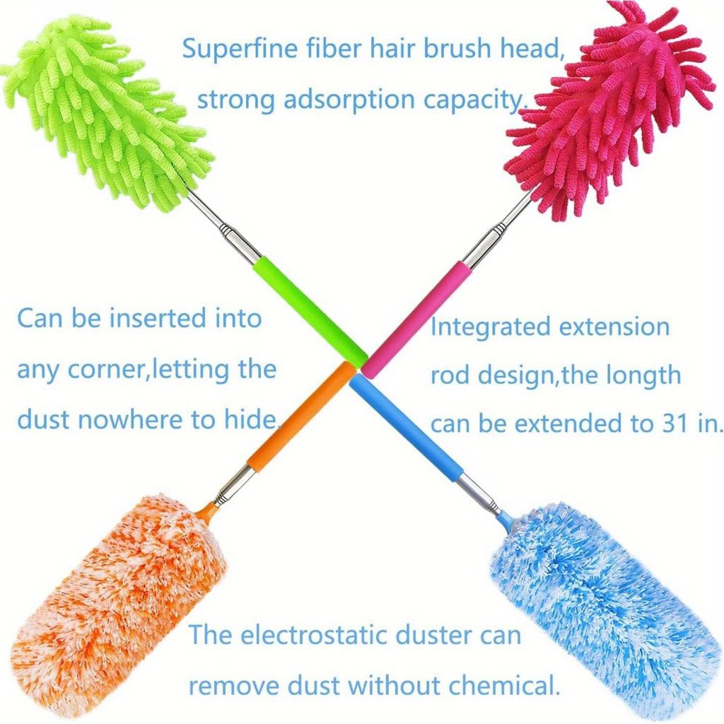 Extendable and Washable Microfibre Feather Duster, Reachable Microfibre Cleaning Tool, Small Dusters for Cleaning