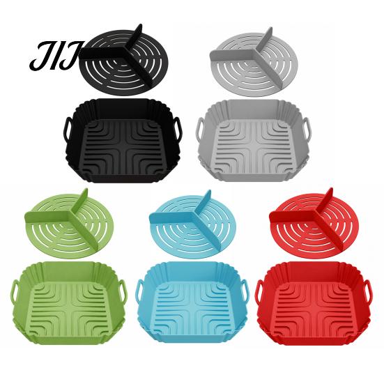 Food Grade Silicone Mold 2PCS Air Fryer Baking Pan with Handles, Square And Rectangular Nonstick Grilling Tray Oven Set, Liner for Roasting