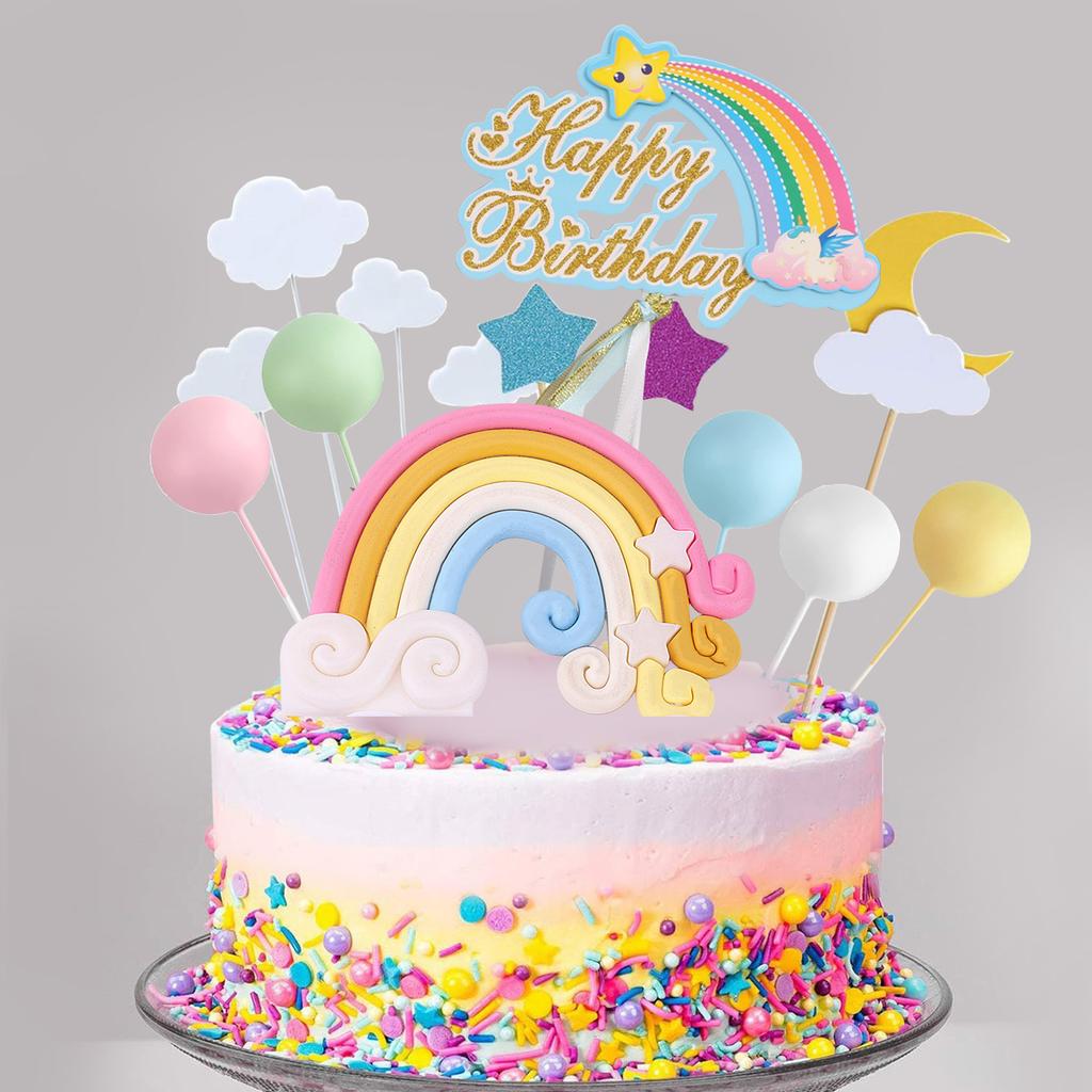 Unicorn Cake Topper Kit Cloud Rainbow Balloon Happy Birthday Banner Cake Decoration For Boy Girl Kid Birthday