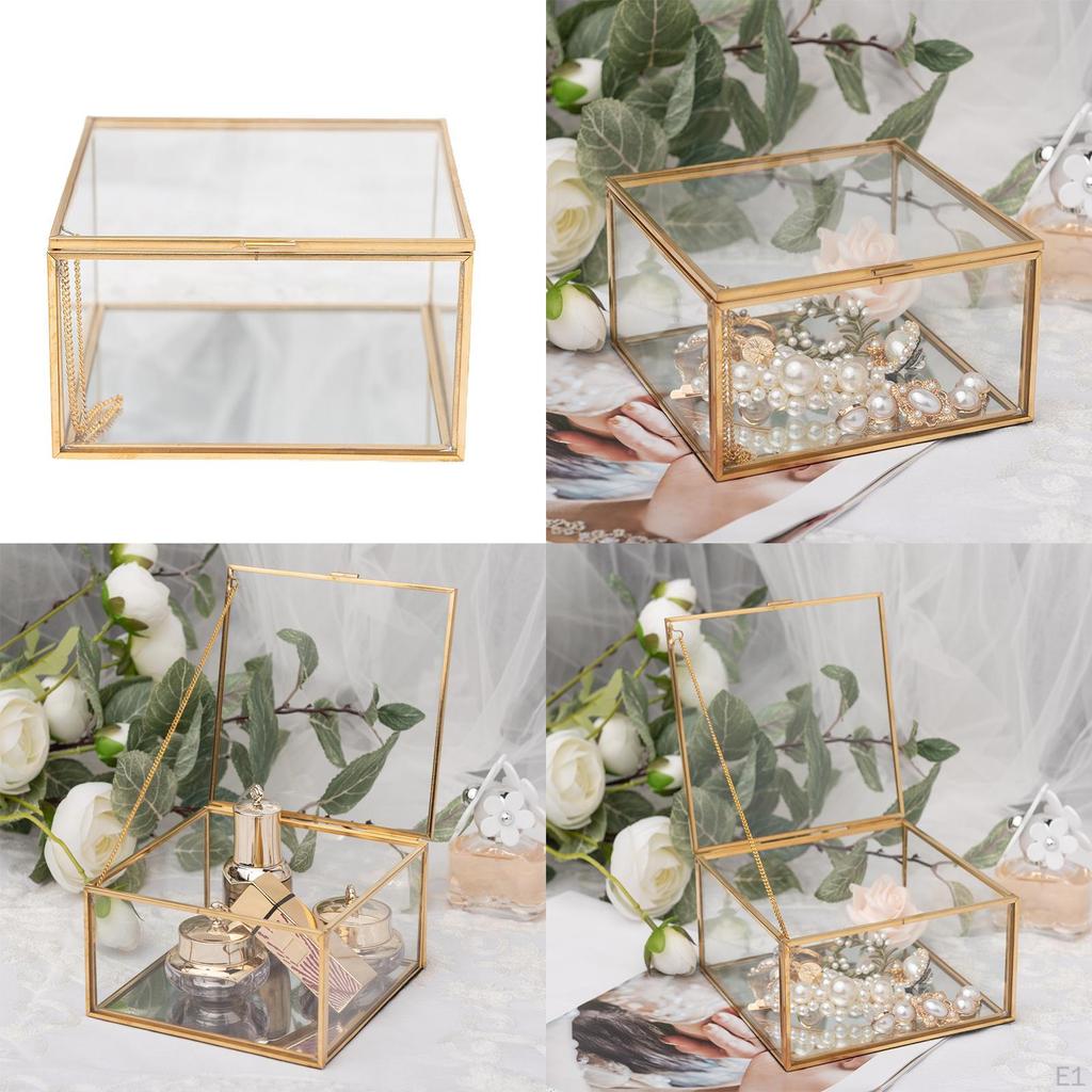 Geometric Square Covered Glass Organizer Clear Jewelry Storage Box