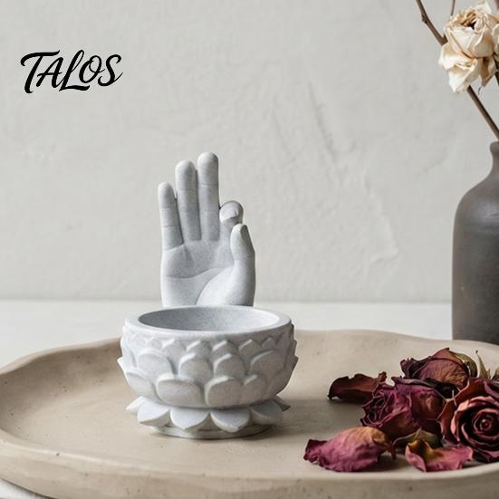 Office Desk Organizer 3D Printed OK Buddha Hand Lotus Flower Pot, Zen Style Mini Planter, Stone Texture Tabletop Ornament Desktop for Succulents