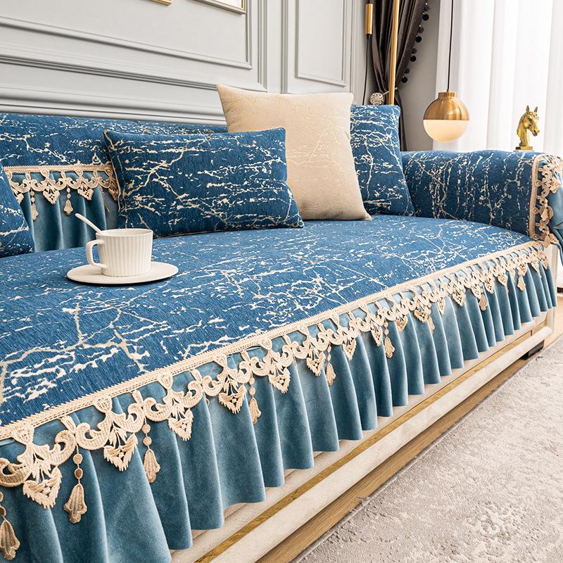 

Чехлы для диванов с кружевной отделкой, жаккардовые подушки для дивана, изысканные вертикальные противоскользящие комбинированные чехлы для полотенец для дивана, декор гостиной 60x150cm 1pcs