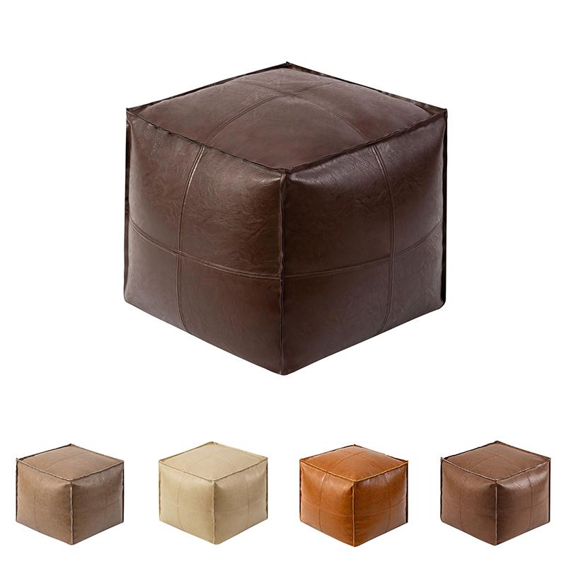 Moroccan Style Cushion PU Leather Ottoman Footstool Wax Leather  Modern Futon Balcony Tatami Unstuffed Cushion Cover