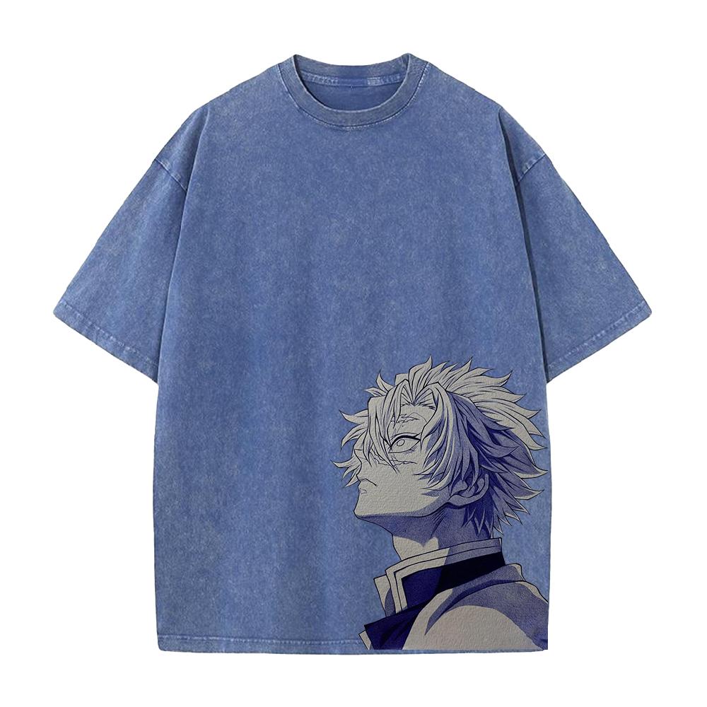 

Истребитель демонов Шинадзугава Санеми Принт Футболка Мужская Женская Футболки Короткий рукав Хлопковая одежда Ретро Выстиранная Футболка Харадзюку Топы XXL синий