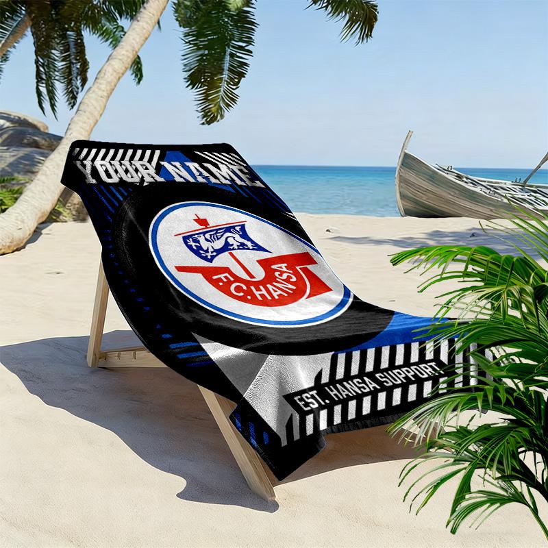 Benutzerdefinierter Name FC Hansa Rostock Druck Strandtuch, Großes Weiches Schnelltrocknendes Handtuch für Strand Camping Schwimmen -HE47