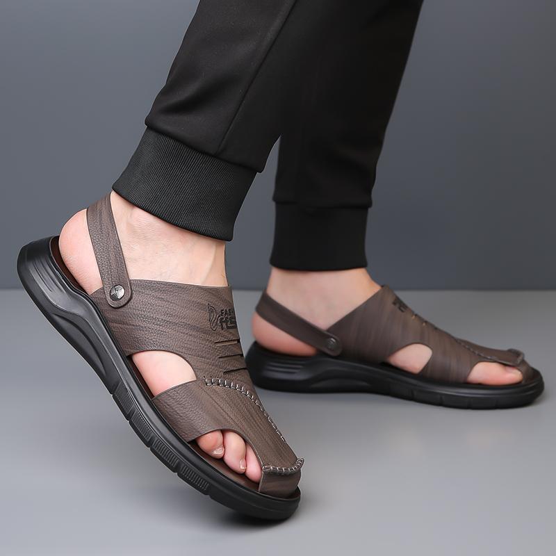 Beach Flats Open-toe Men's Slide Sandals Comfortable Summer Shoes Quick Dry Wading Aqua Slippers All-match Travel Male Sandals