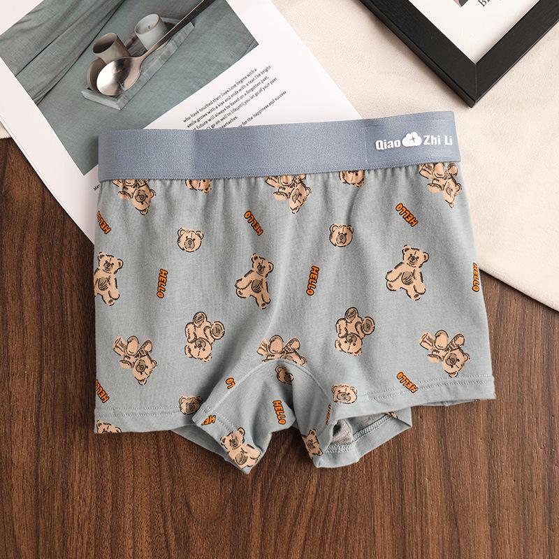 

Жіночі милі бавовняні боксери з ведмедиками - Зручна, дихаюча, антибактеріальна білизна середньої посадки для дівчат та студенток Medium сірий колір/синій