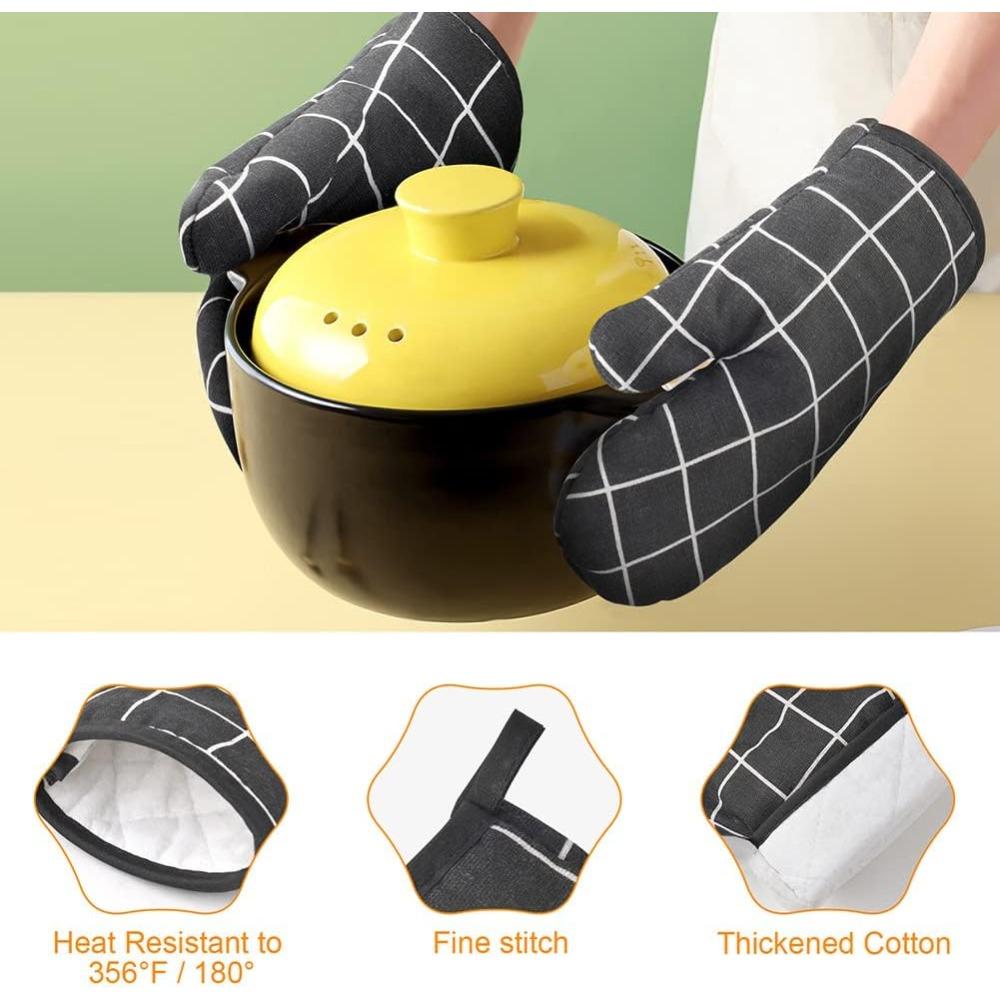 Oven Mitts Heat Resistant Cooking Gloves Thick Baking Mittens Grilling BBQ Gloves Non Slip Kitchen Microwave Oven Gloves