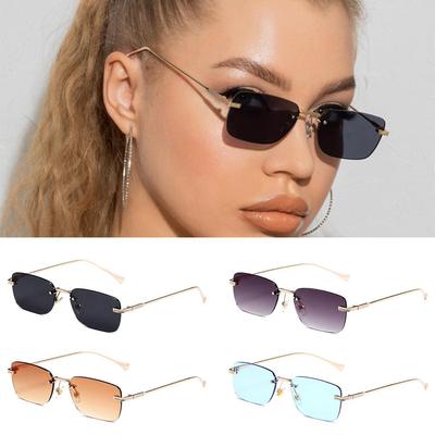 Rimless Square Sunglasses for Women Ins Style Small Rectangle Punk Sun Glasses UV400 Protection Ladies Metal Shades for Women