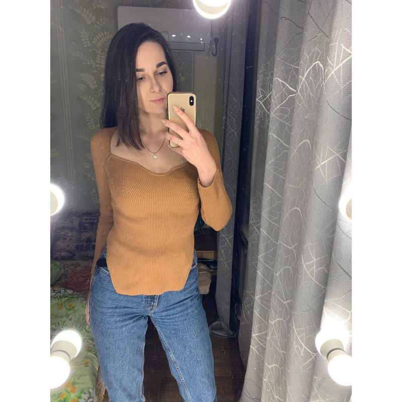 European and American Internet Celebrity Ins Sexy French style Retro Square Collar Slim fit Long sleeve Knit Top Women Sexy Slim Top