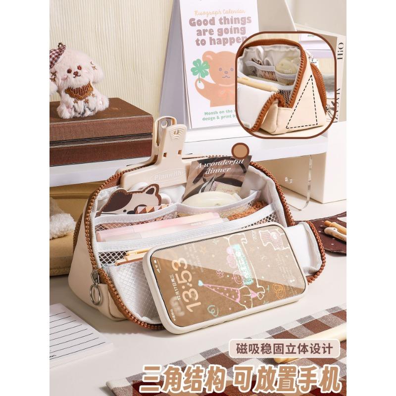 Vintage Farbkontrast Magnetische Große Kapazität Federmäppchen Schreibwarentasche Für Schüler