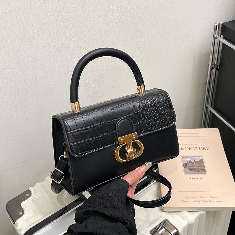 Fashionable Fashionable Lock Buckle Crocodile Pattern Leisure Handheld Single Shoulder Crossbody Small Square Bag For Women