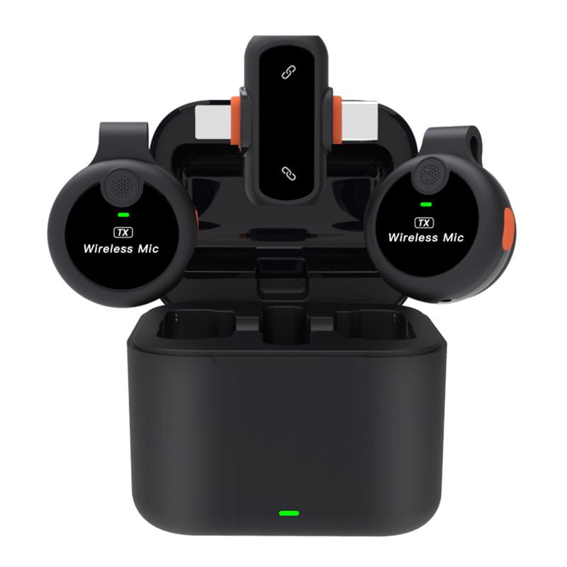 J33 Wireless Lavalier Microphone with Charging Case & AI Noise Reduction, Digital Display, Dual-Function Button.