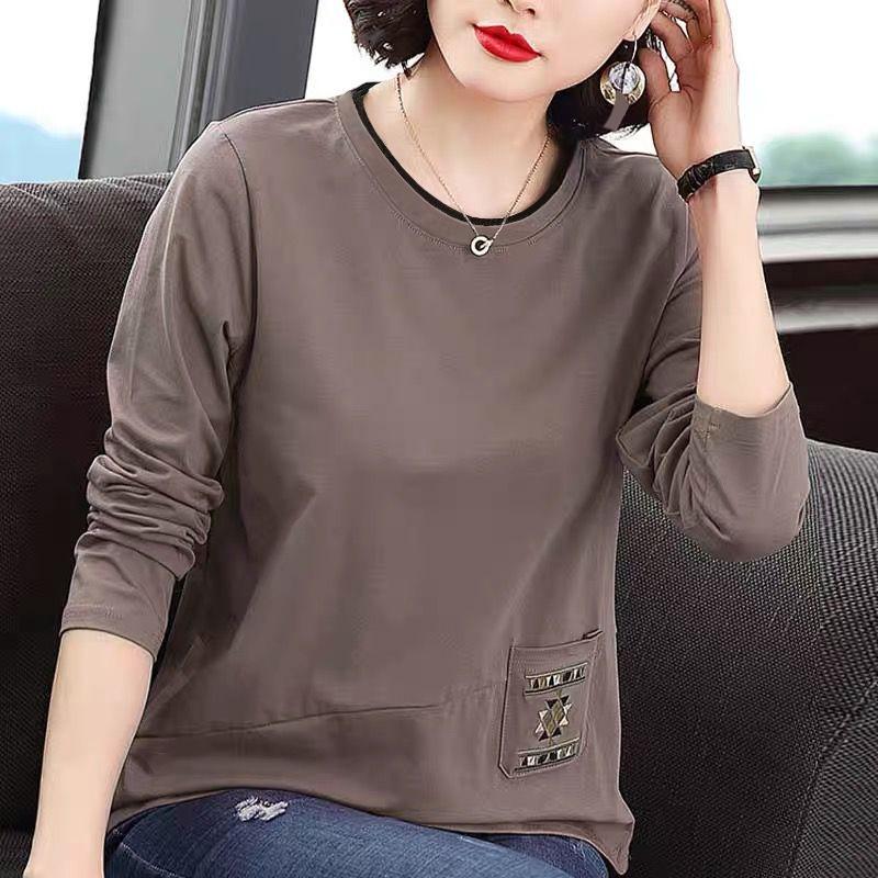 

Spring and Autumn Outerwear for Middle-aged and Elderly Autumn Outerwear Pocket Long-Sleeved Tops for Women Fashionable XL сірий