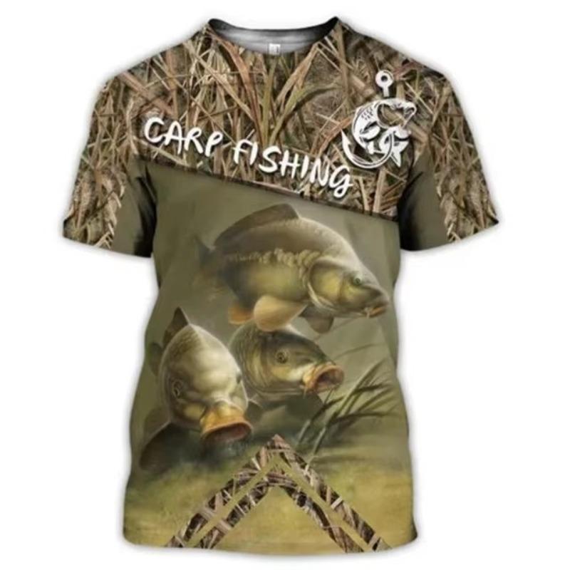 Men's Retro Fishing T-shirt 3D Printed Casual Short Sleeve Loose Men's T-shirt Sportswear