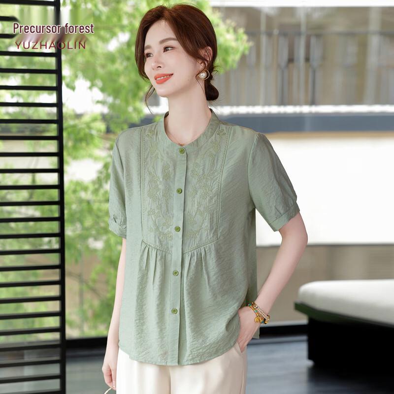 

Женская летняя хлопково-льняная блузка с коротким рукавом YUZHAOLIN 2XL