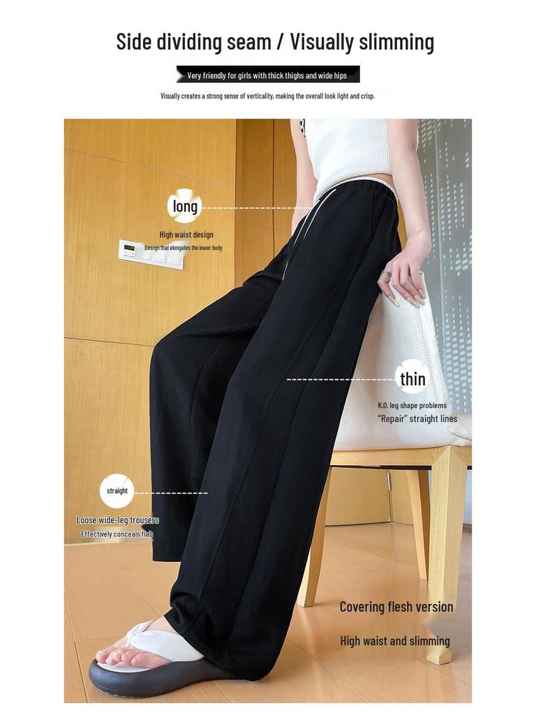 Women's 2026 New Drop Ice Silk Wide-Leg Pants: Summer Thin, Straight Leg, Relaxed Fit, Casual Style