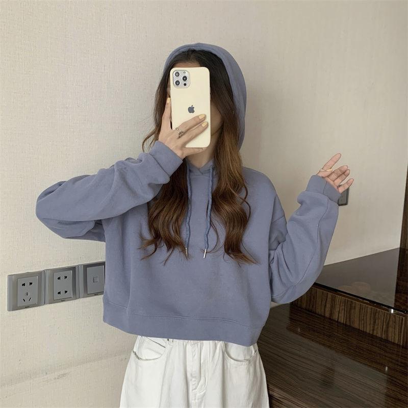 2024 Women's Autumn High-Waist Hooded Sweatshirt - Trendy Korean Style Long Sleeve Pullover