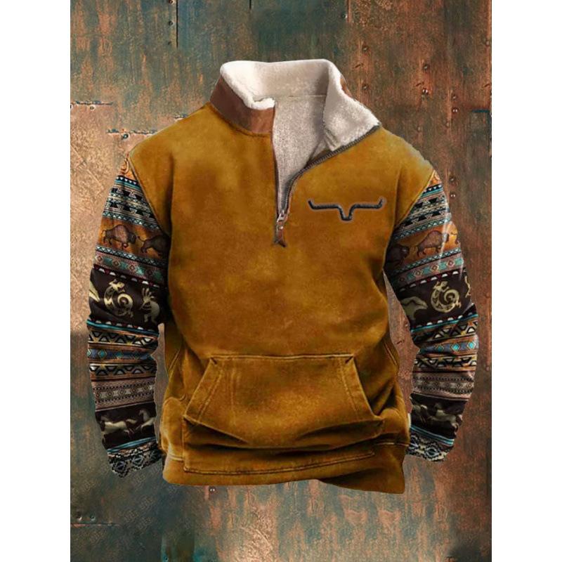 Spring And Autumn New Men'S Long Sleeve Half Zipper Printed Casual Fashion Trend Jacket