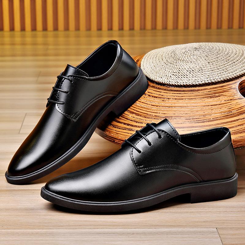 Large Size Lace-up Casual Business Dress Leather Shoes Men's Shoes Wedding Shoes Versatile Single Shoes Work Shoes Men's Leather Shoes