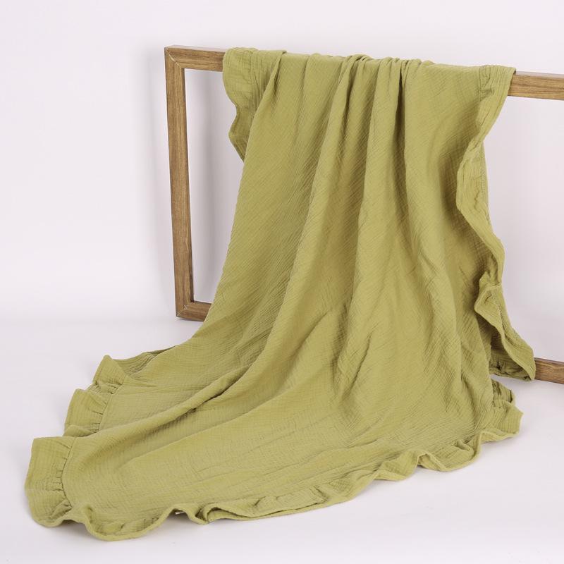 

Baby Ruffle Cotton Gauze Swaddle Blanket: Pure Color Air Conditioning Blanket & Bath Towel