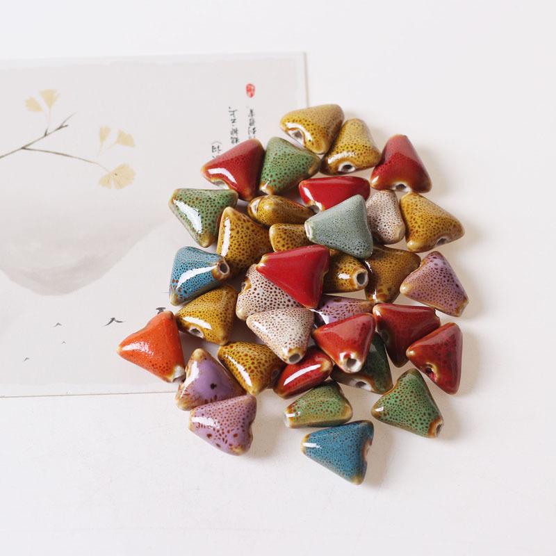 Floral Glaze Triangle Beads 16mm - Irregular Loose Beads for Bracelets