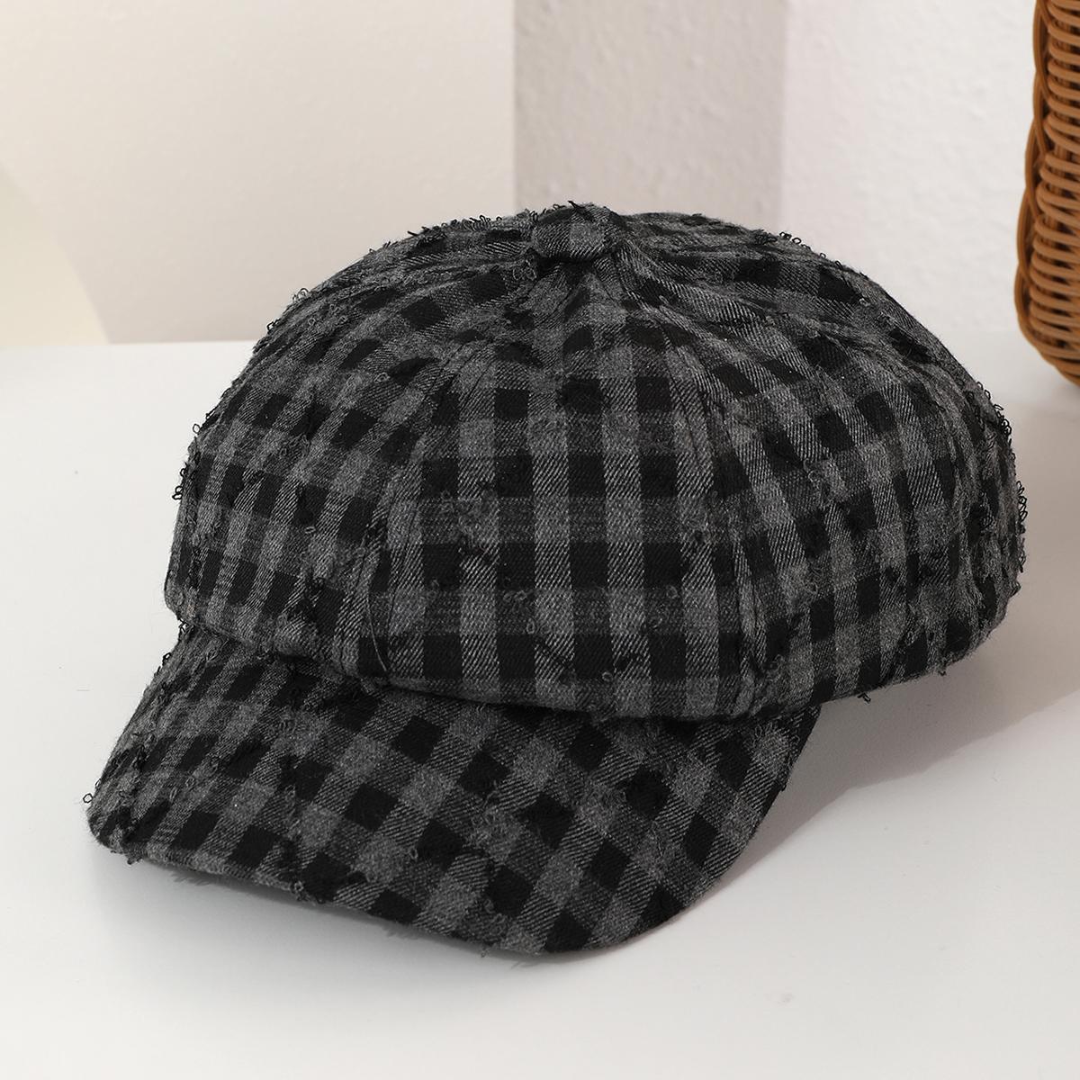 

Classic, fashionable and versatile checkered fringed newsboy cap, daily casual, commuting and going out octagonal beret with top One Size