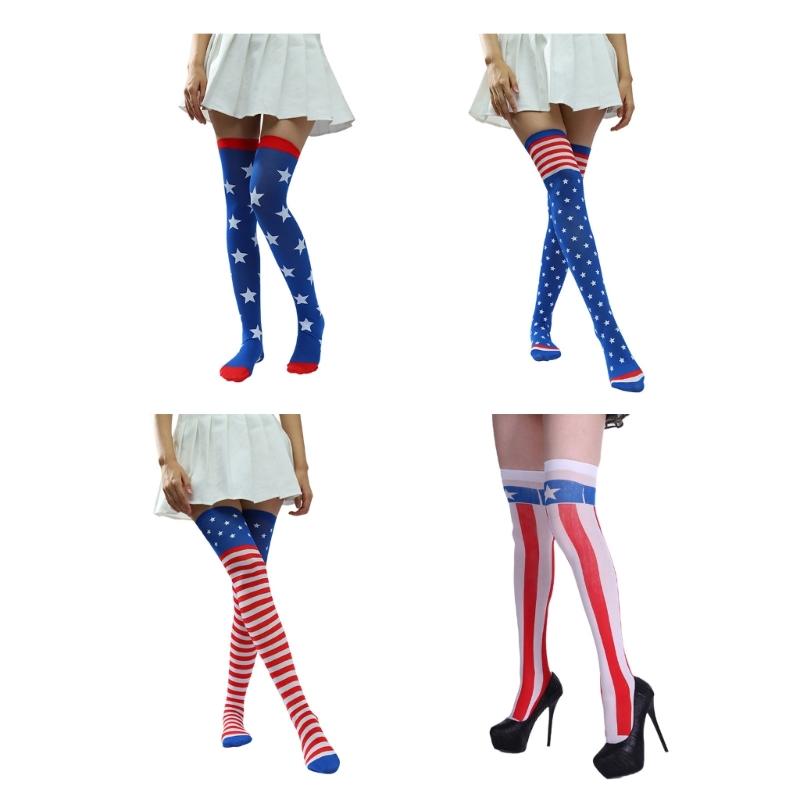 Women's Cute Star Over Knee High Socks Anime Cosplay Costume Printed Thigh High Stockings Long Boot Stockings Hosiery