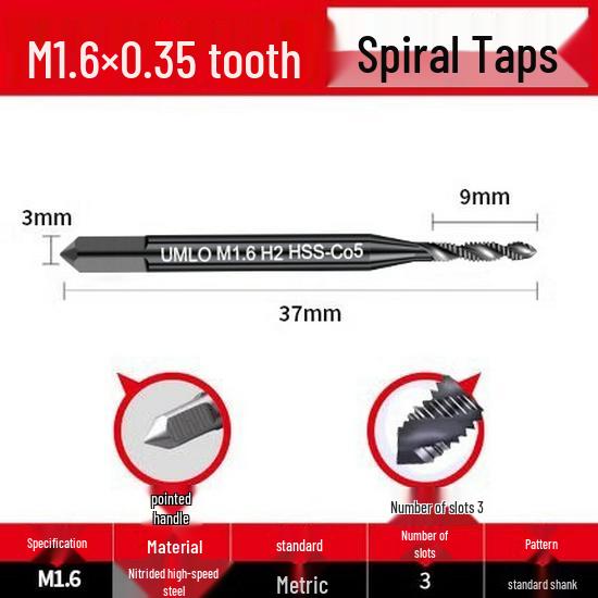 Cobalt Nitride Spiral Tap for Stainless Steel (Drill Bit: M4, M5, M6, M8, M10)