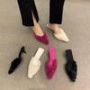 2024 Autumn New Slippers Women's Fashion Temperament Beautiful Color Fluffy Half Slippers Women's Fine Heel High Heel Bag Head Drag