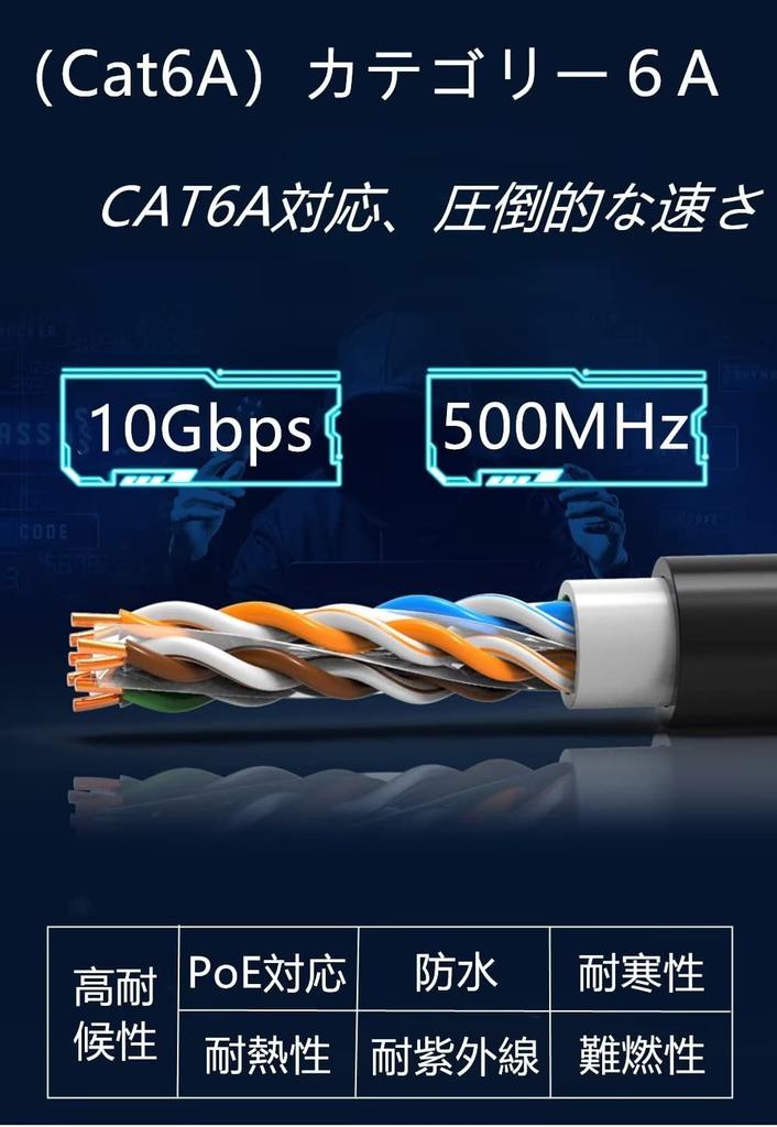 30M CAT6A Outdoor LAN Cable, Double Sheathed, PoE Compatible, Category 6A, Outdoor Use, with Connectors, UV Resistant, Flame Retardant, Weather Resist