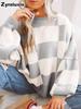 Nieuwe Herfst Dames Gebreide Kleding Gestreept Element Ronde Hals Losse Trui