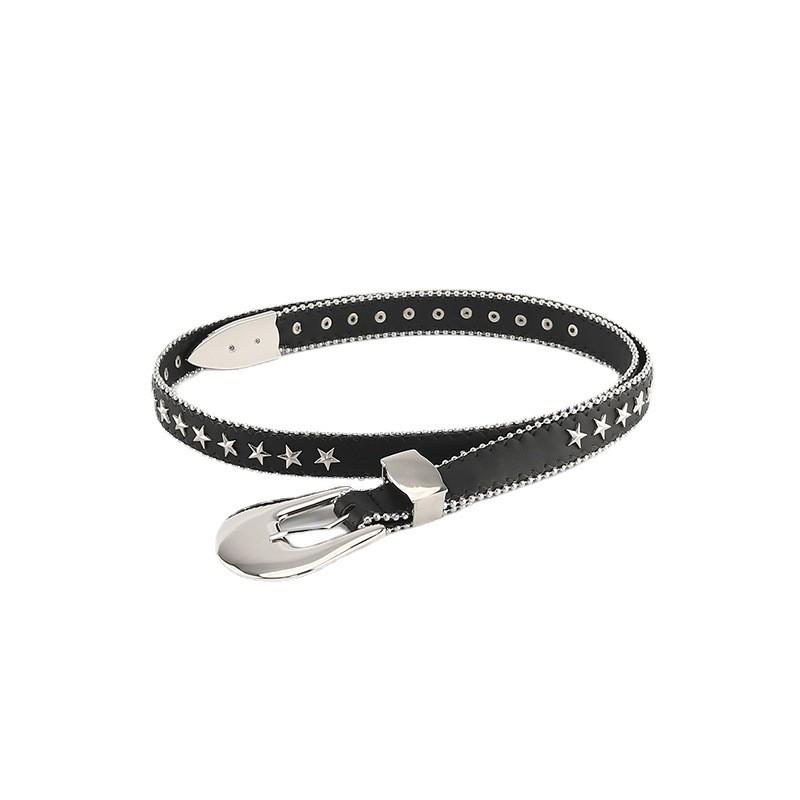 Belt Star Rhinestone Womens Casual Versatile Jeans Small Belt Leather Imitation